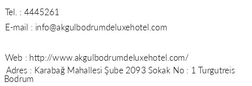 Akgl Bodrum De Luxe Otel telefon numaralar, faks, e-mail, posta adresi ve iletiim bilgileri